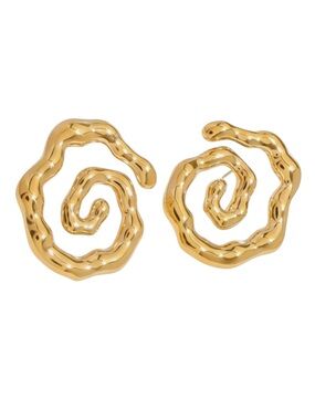 Gold Spiral Swirl Statement Earrings